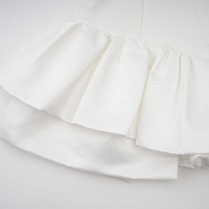 Alberta White Halterneck Layered Ruffled Hem Mini Dress Terylene Ruched Thigh-length Sleeveless Rear zip fastening Undershorts