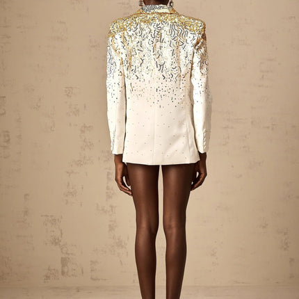 Alberta White Wool Silk Embroidered Blazer