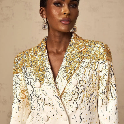 Alberta White Wool Silk Embroidered Blazer with Sequin and Stud Embellishments