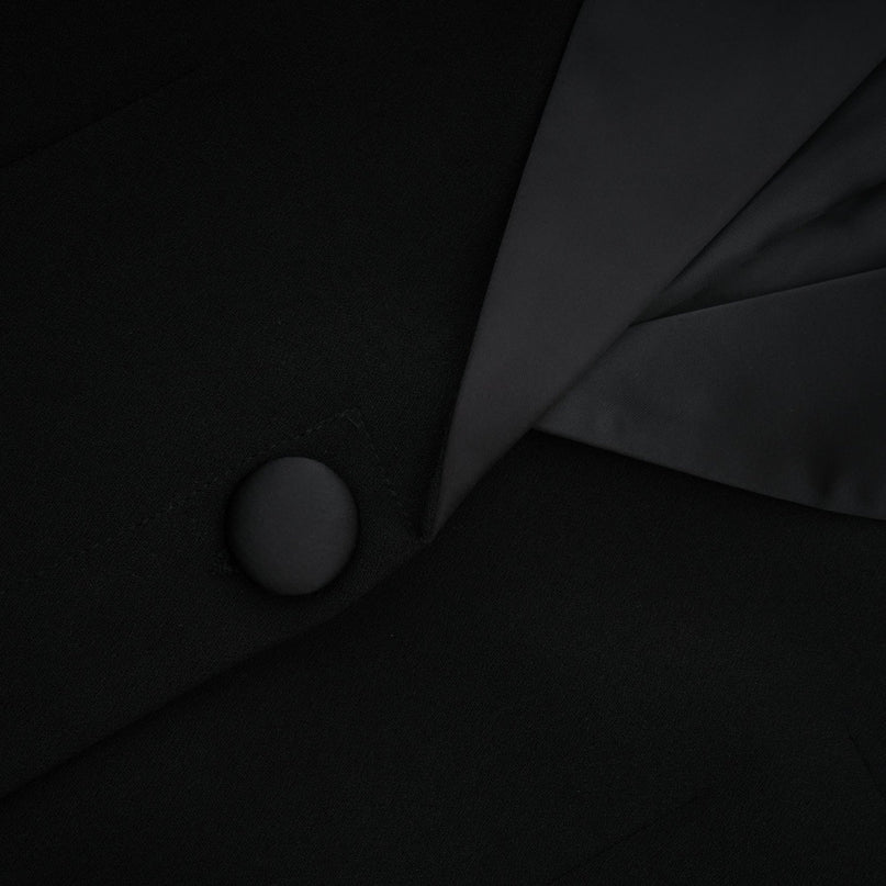 Alessandra Black Maxi Dress with Crystal Embellishments and Peak Lapels