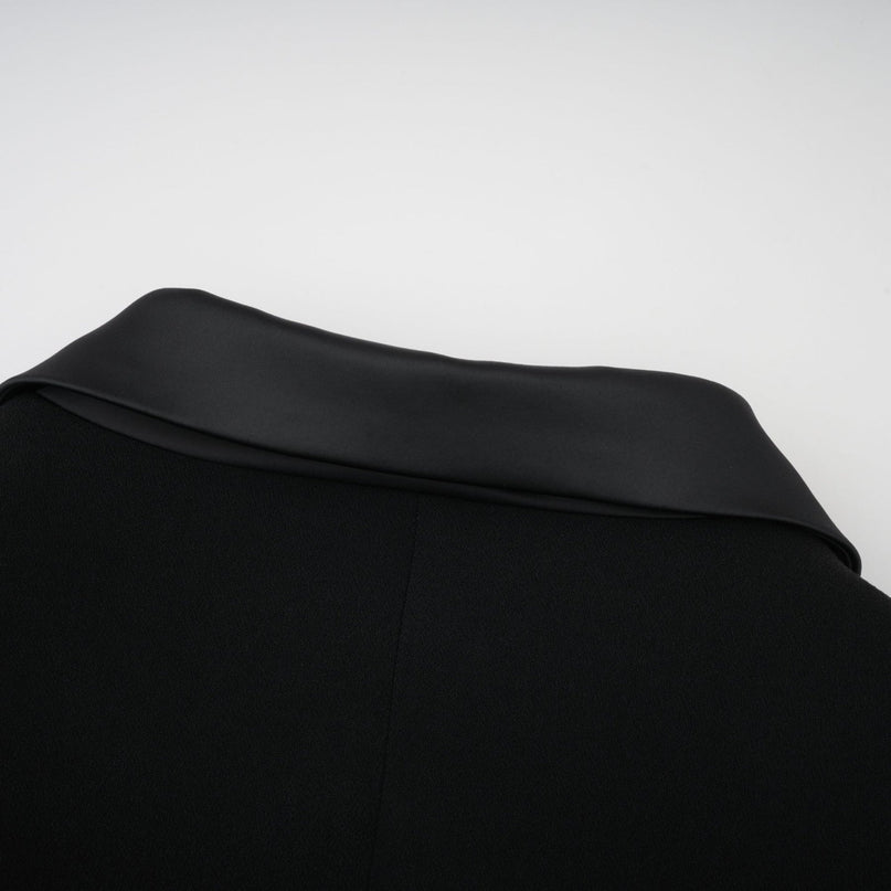 Alessandra Black Maxi Dress with Crystal Embellishments and Peak Lapels