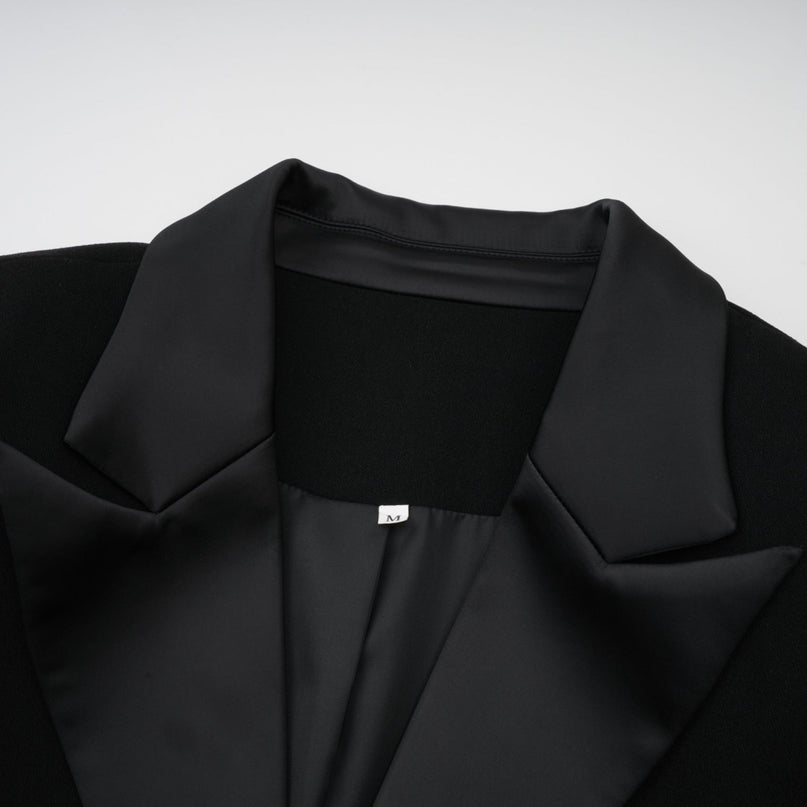 Alessandra Black Maxi Dress with Crystal Embellishments and Peak Lapels