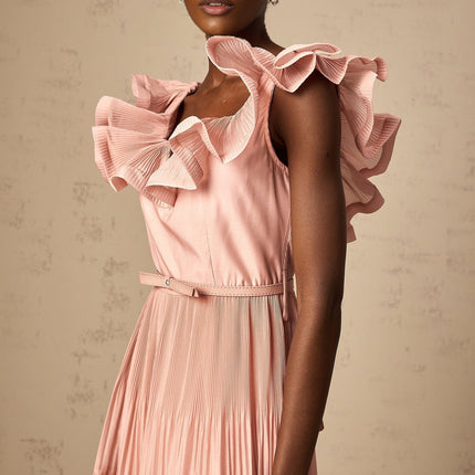 Alessandra Coral Pink Midi Dress Sweetheart Neckline Flared Skirt