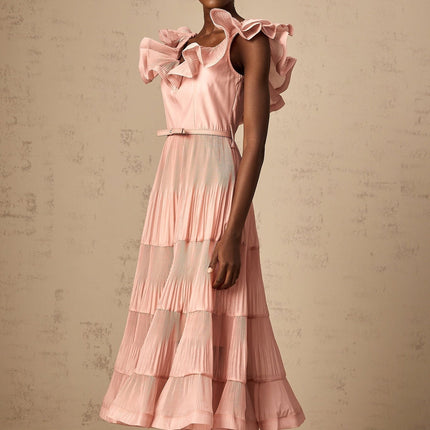 Alessandra Coral Pink Midi Dress Sweetheart Neckline Flared Skirt