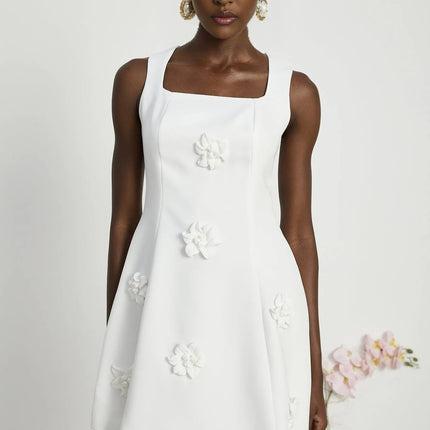 Alessandra White Mini Dress with Faux-Flower Embellishment
