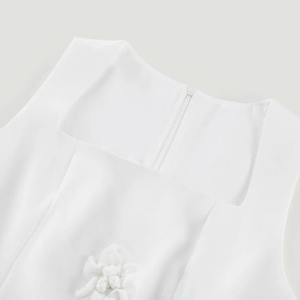 Alessandra White Sleeveless Mini Dress with Faux-Flower Embellishment