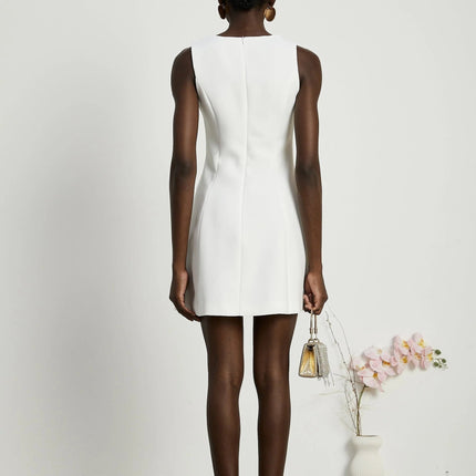 Alessandra White Sleeveless Faux-Flower Embellished Mini Dress
