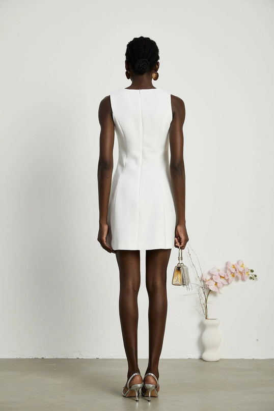 Alessandra White Sleeveless Faux-Flower Embellished Mini Dress