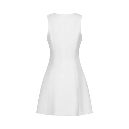 Alessandra White Sleeveless Mini Dress with Faux-Flower Embellishment