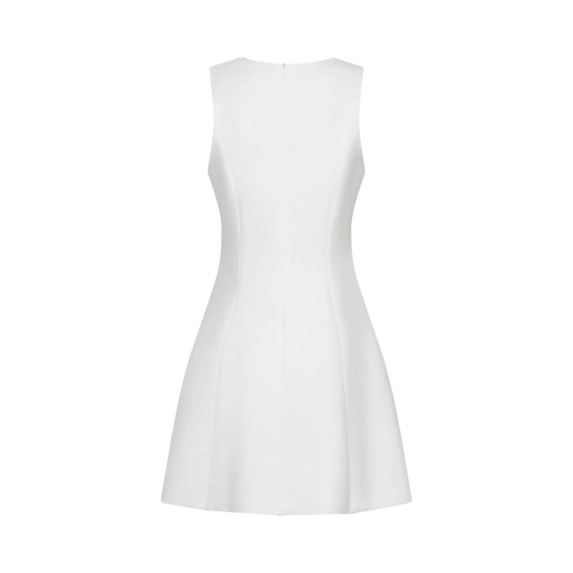 Alessandra White Sleeveless Mini Dress with Faux-Flower Embellishment