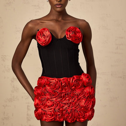 Alessandrina Red & Black Skirt Top Set Matching Outfit