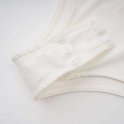 Alessia White Cotton Bodysuit with Lapels and Scoop Back Design