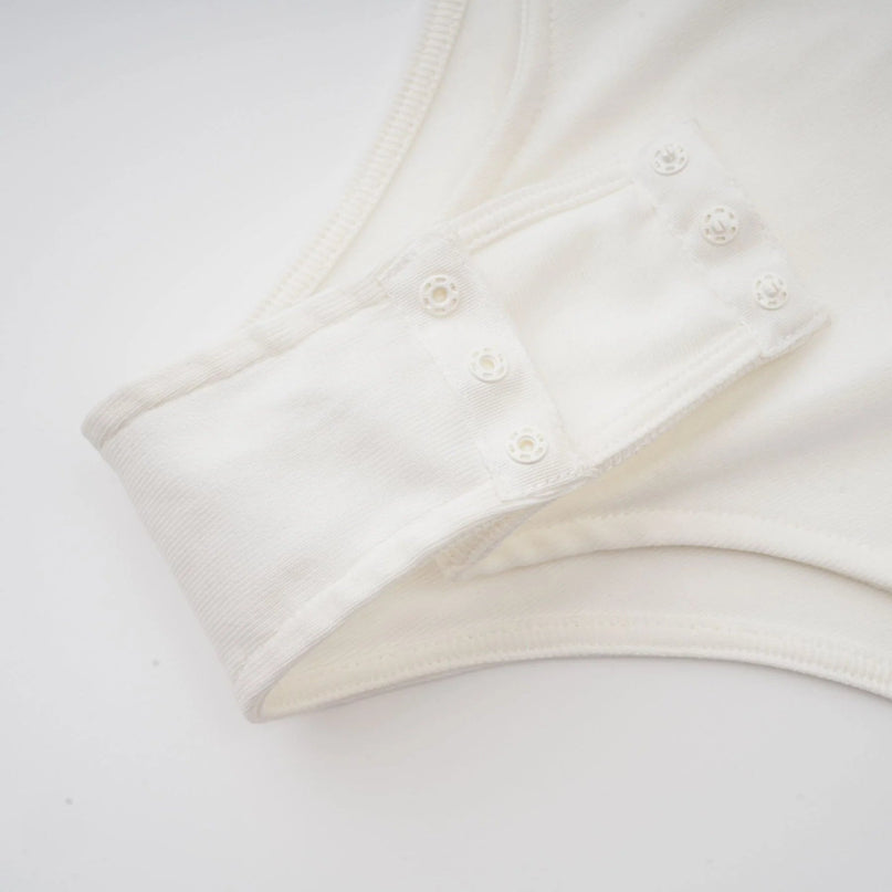 Alessia White Cotton Bodysuit with Lapels and Scoop Back Design
