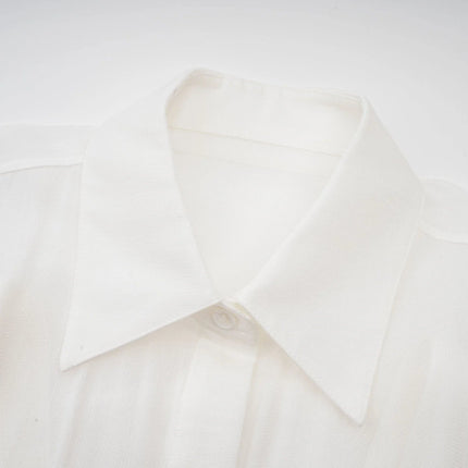 Alessia White Cotton Bodysuit Lapel Scoop Back Long Sleeve Buttoned Cuffs