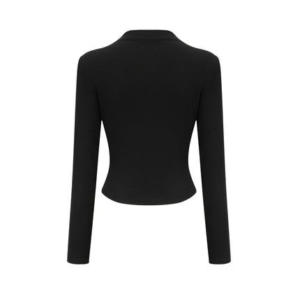 Alexa Black Boned V-Neck Cotton Terylene Top