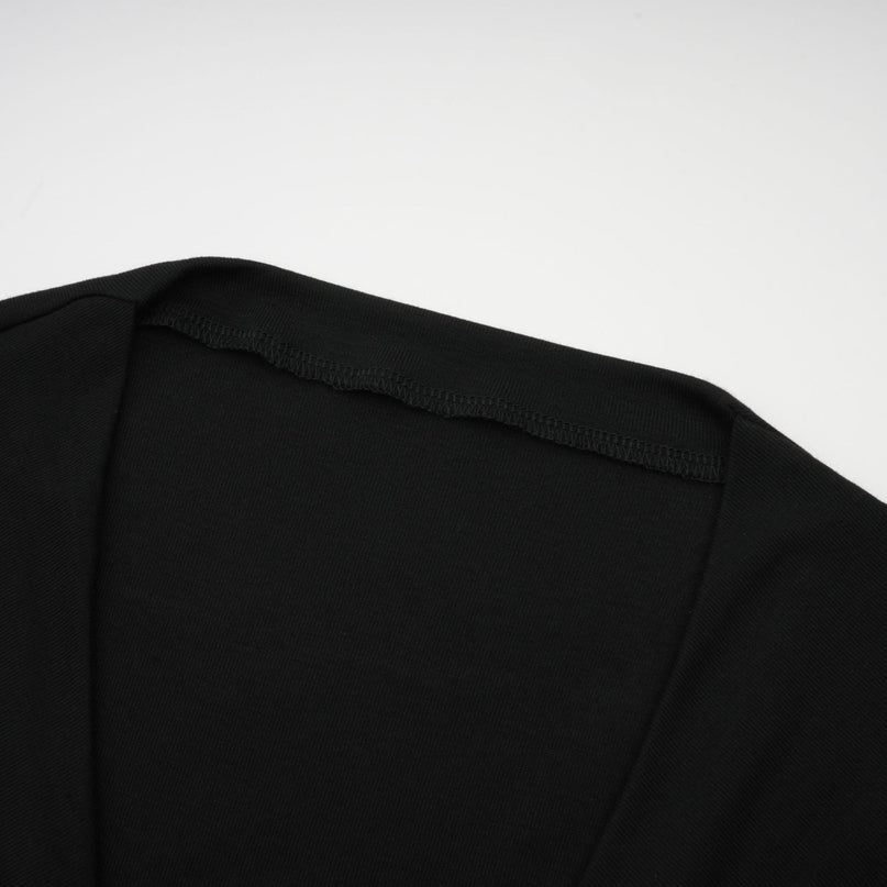 Alexa Black Boned V-Neck Top Cotton Terylene Blend Gathered Pleat Detailing