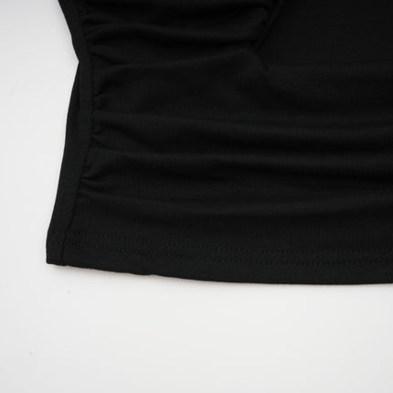 Alexa Black Boned V-Neck Top Cotton Terylene Blend Gathered Pleat Detailing