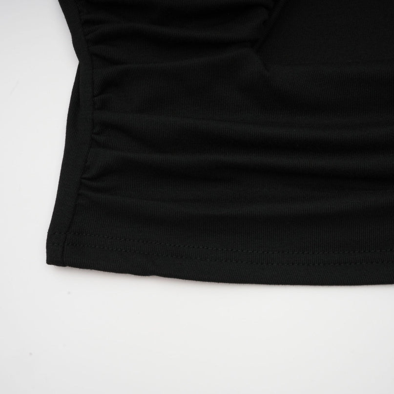 Alexa Black Boned V-Neck Top Cotton Terylene Blend Gathered Pleat Detailing