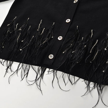 Alexa Black Feather Detail Knit Cardigan
