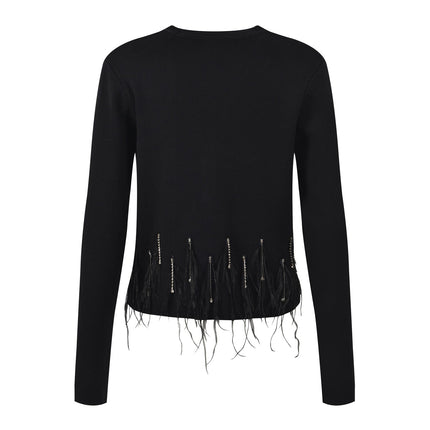 Alexa Black Feather Knit Cardigan