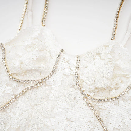 Alexa White Mini Dress with Crystal and Sequin Embellishments