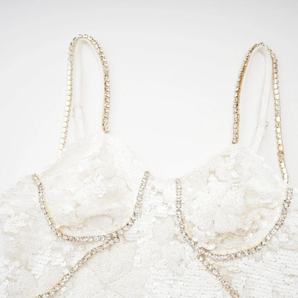 Alexa White Mini Dress with Crystal and Sequin Embellishments