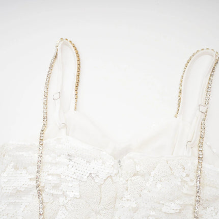 Alexa White Mini Dress with Crystal and Sequin Embellishments
