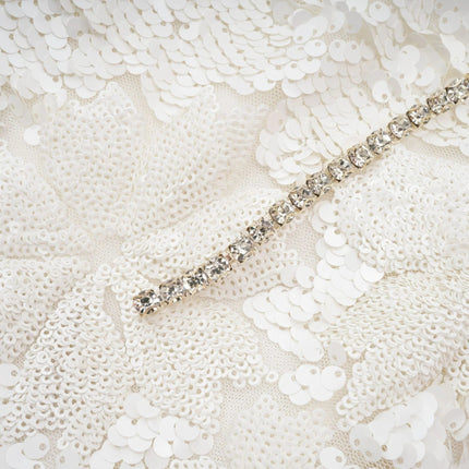Alexa White Mini Dress with Crystal and Sequin Embellishments and Faux-Flower Detailing