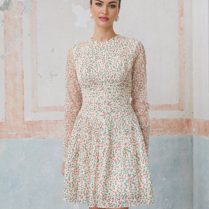 Alexandra White Floral Print Flounce Hem Mini Dress
