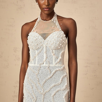 Alexis White Maxi Dress with Faux-Pearl Embellishments