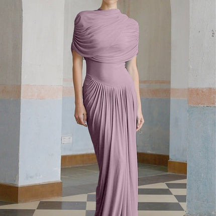 Alfreda Purple Maxi Dress Pleated Detailing Shawl Design Sleeveless Silhouette Floor-Length Luxurious Blend Polyamide Elastane Grace Charm Modern Luxury