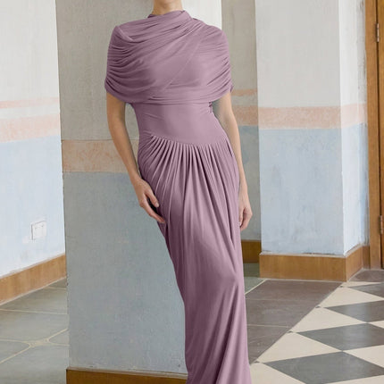 Alfreda Purple Maxi Dress Pleated Shawl Design Sleeveless Floor-Length Elegance