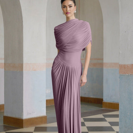 Alfreda Purple Pleated Maxi Dress with Shawl Design and Dramatic Draping