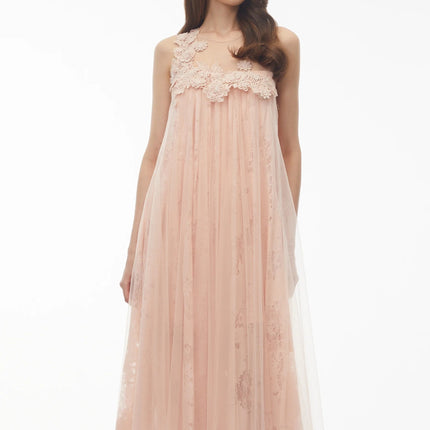Alice Blush Pink Floral Embroidered Midi Dress