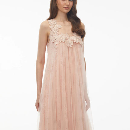 Alice Blush Pink Floral Embroidered Midi Dress