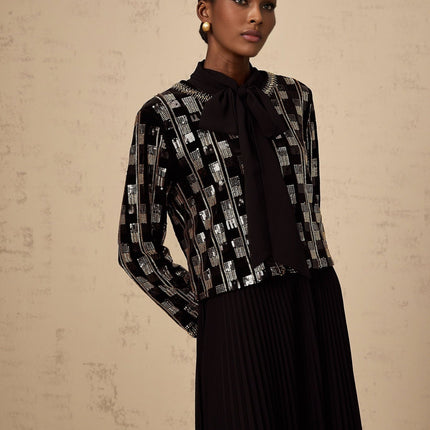 Alice Cardigan Dress Check Sequin Matching Set Gold Black Terylene Fiber