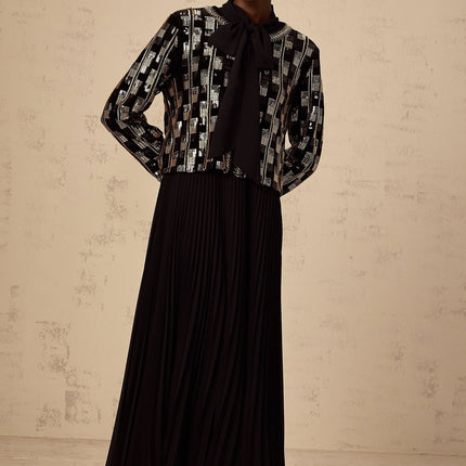 Alice Cardigan & Dress Check Sequin Matching Set in Gold & Black