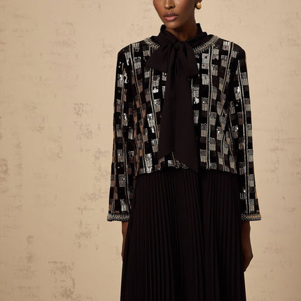 Alice Cardigan & Dress Check Sequin Matching Set Gold & Black