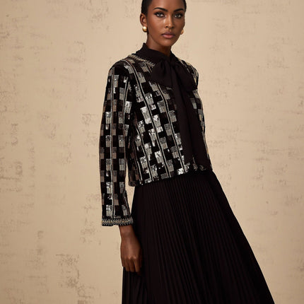 Alice Cardigan & Dress Check Sequin Matching Set in Gold & Black