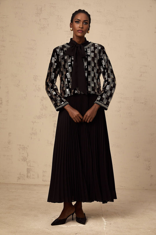 Alice Gold & Black Cardigan Dress Check Sequin Matching Set
