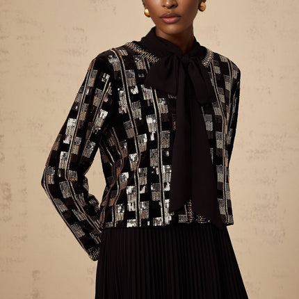 Alice Gold & Black Cardigan Dress Check Sequin Matching Set