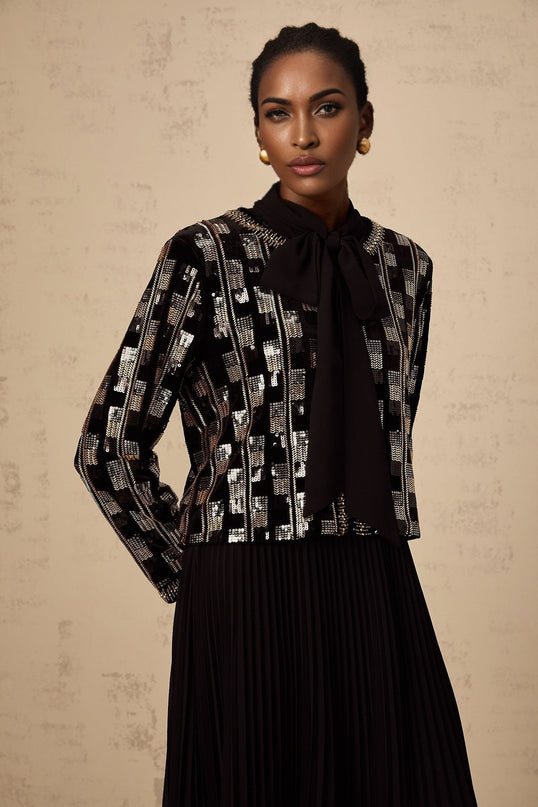 Alice Gold & Black Cardigan Dress Check Sequin Matching Set