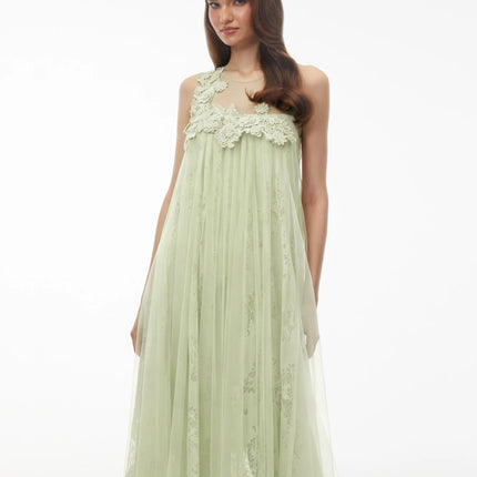 Alice Mint green Floral Embroidered Midi Dress
