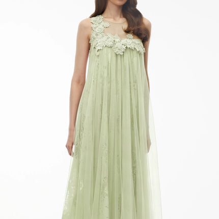 Alice Mint green Floral Embroidered Midi Dress