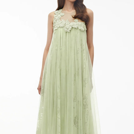 Alice Mint green Floral Embroidered Midi Dress