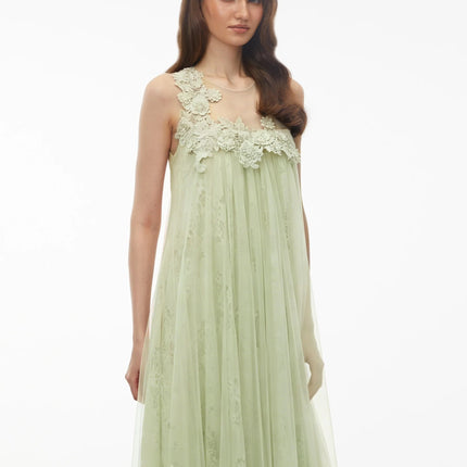 Alice Mint green Floral Embroidered Midi Dress