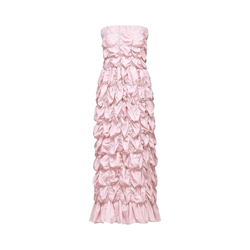 Alice Pink Pleated Puff Sleeve Midi Dress