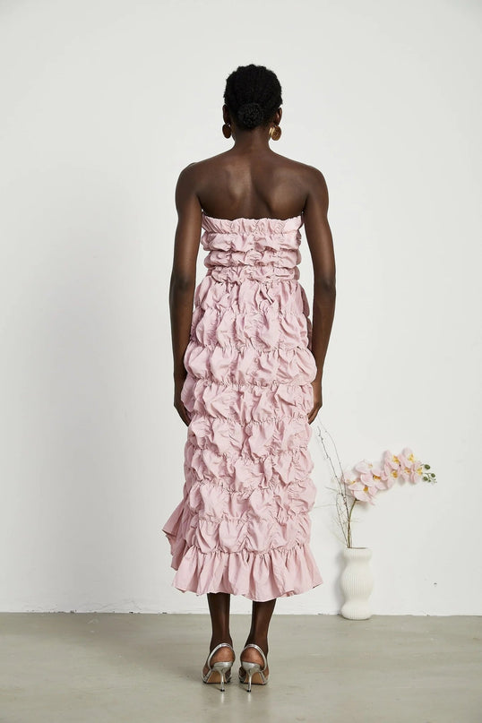 Alice Pink Pleated Puff Sleeve Midi Dress
