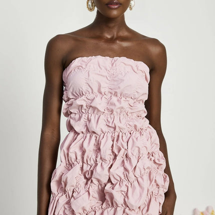 Alice Pink Pleated Puff Sleeve Midi Dress