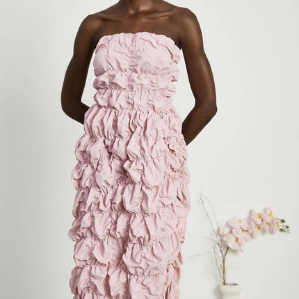 Alice Pink Pleated Puff Sleeve Midi Dress